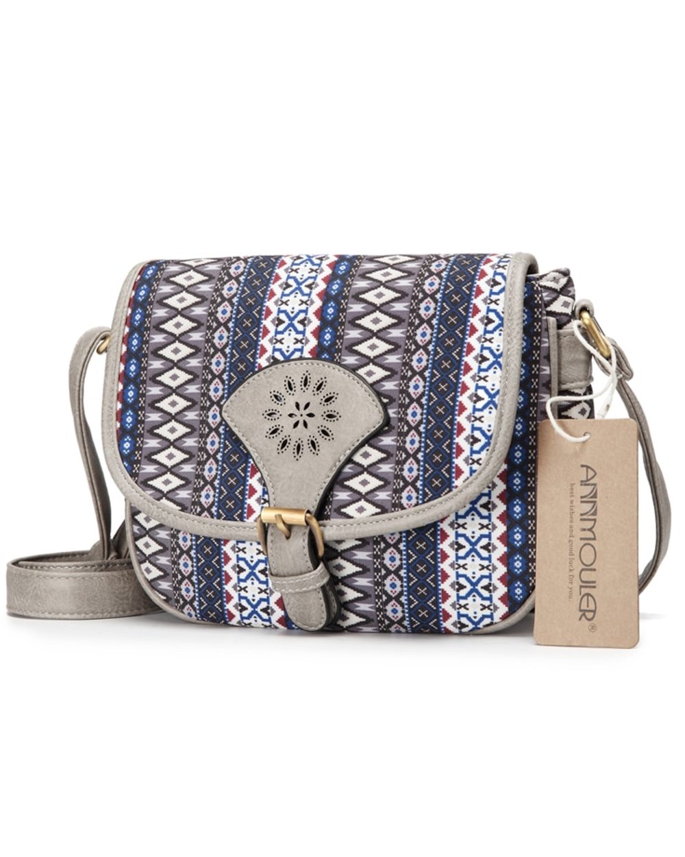 Hollow Out Crossbody Bag Pu Leather Small Bag Native American Style front-2