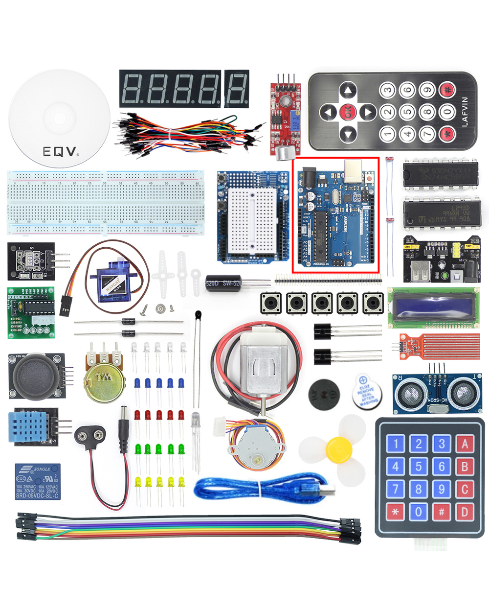 Eqv Super Starter Kit For Arduino Uno R3 - Uno R3 Breadboard / Step Motor / Sg90 Servo / 1602 Lcd / Jumper Wire / Cd Tu front-0