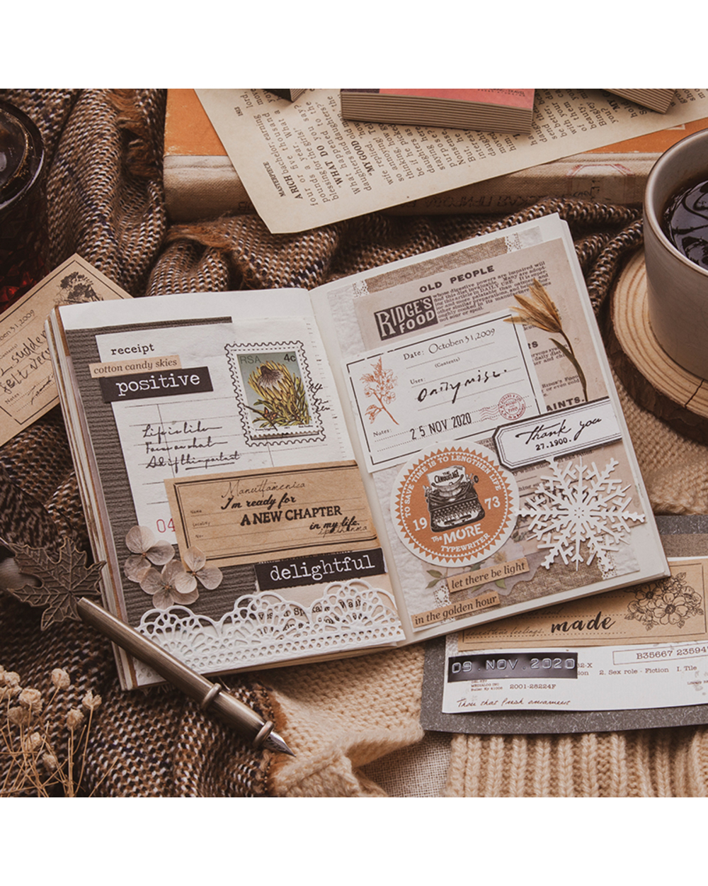 Journamm 100Pcs Vintage Plant Kraft Paper Deco Retro Stationery Supplies Litmus Paperjunk Journal Label Scrapbooking Ma front-1