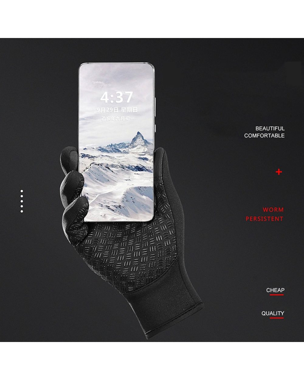 Winter Outdoor Sport Cycling Man Gloves Women Touchscreen Military Fish Waterproof Ski Windproof Non-Slip Fashion Black front-2