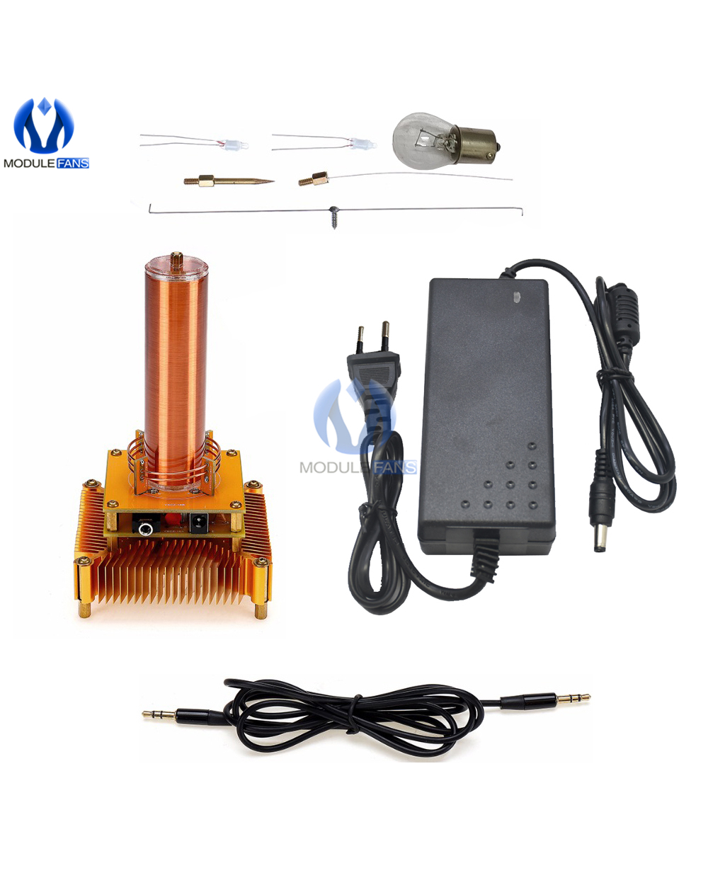 Musical Tesla Coil Music Plasma Speaker Dc8-32V Plasma Music Tesla Coil Module Golden With Acrylic Shell Eu/Us Power Pl front-1