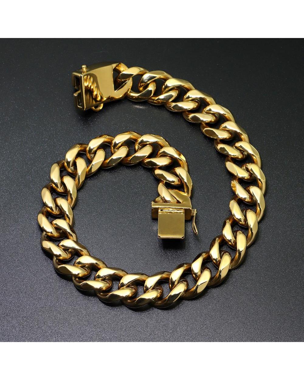 Stainless Steel Metal Gold Dog Accessories Chain Collar Leash Pet Training Collar For Large Dogs Pitbull French Bulldog front-2