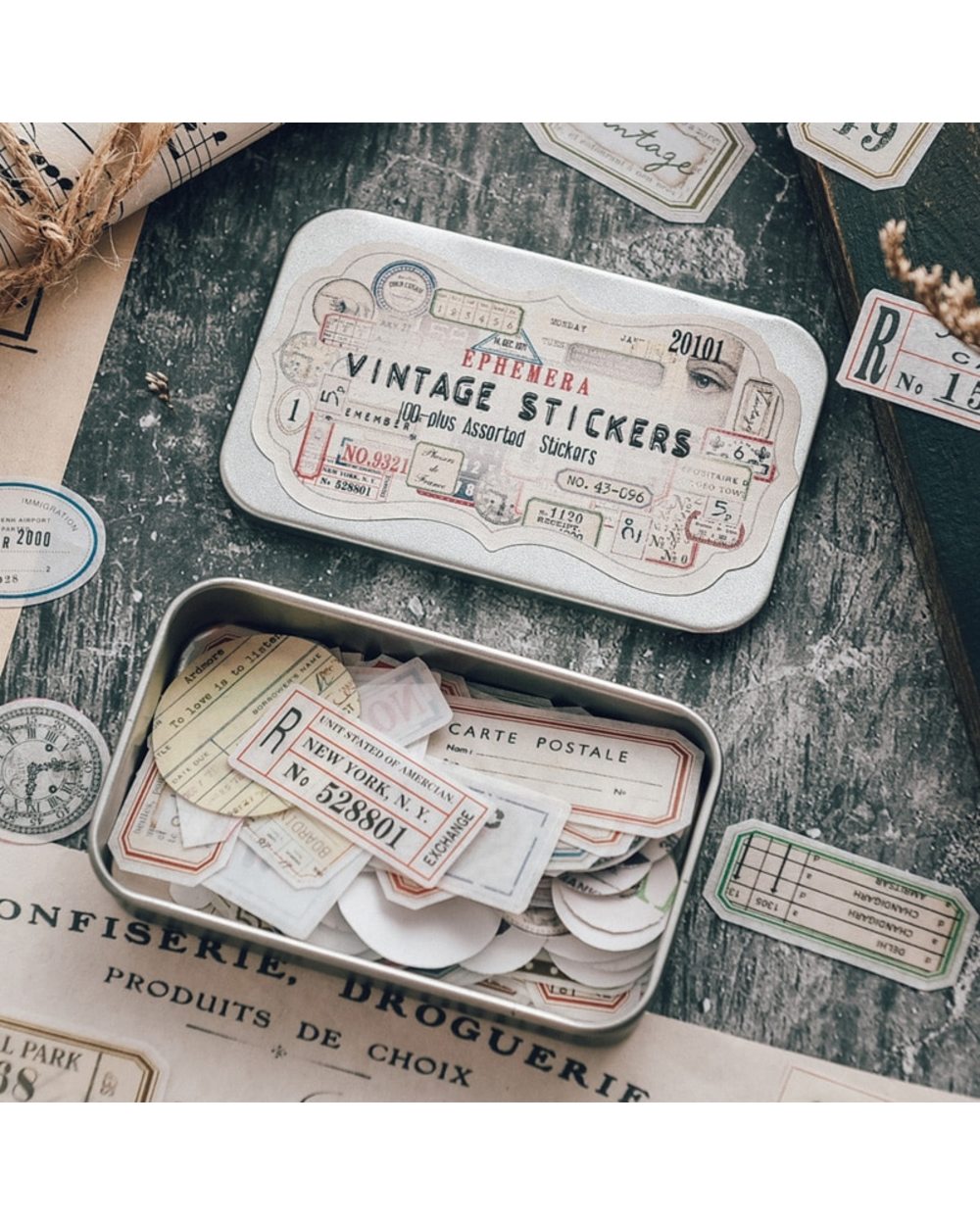 100Pcs Metal Box Junk Journal Scrapbooking Decorative Vintage Stickers front-0