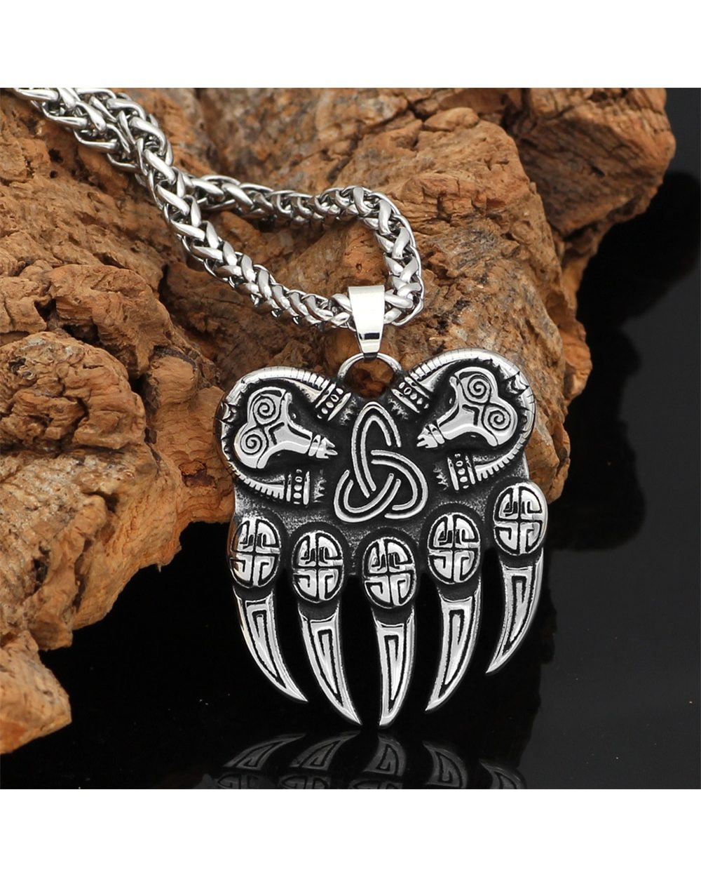Vikings Bear Necklace Mens Stainless Steel front-2