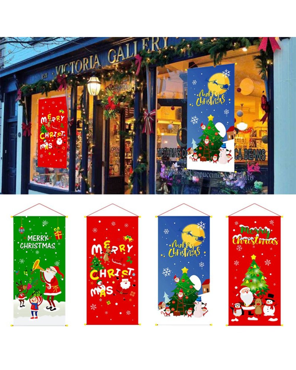 Christmas Hanging Flag Merry Christmas Outdoor Ornaments Christmas Decorations Home Santa Claus Door Banner Noel 2022 front-5