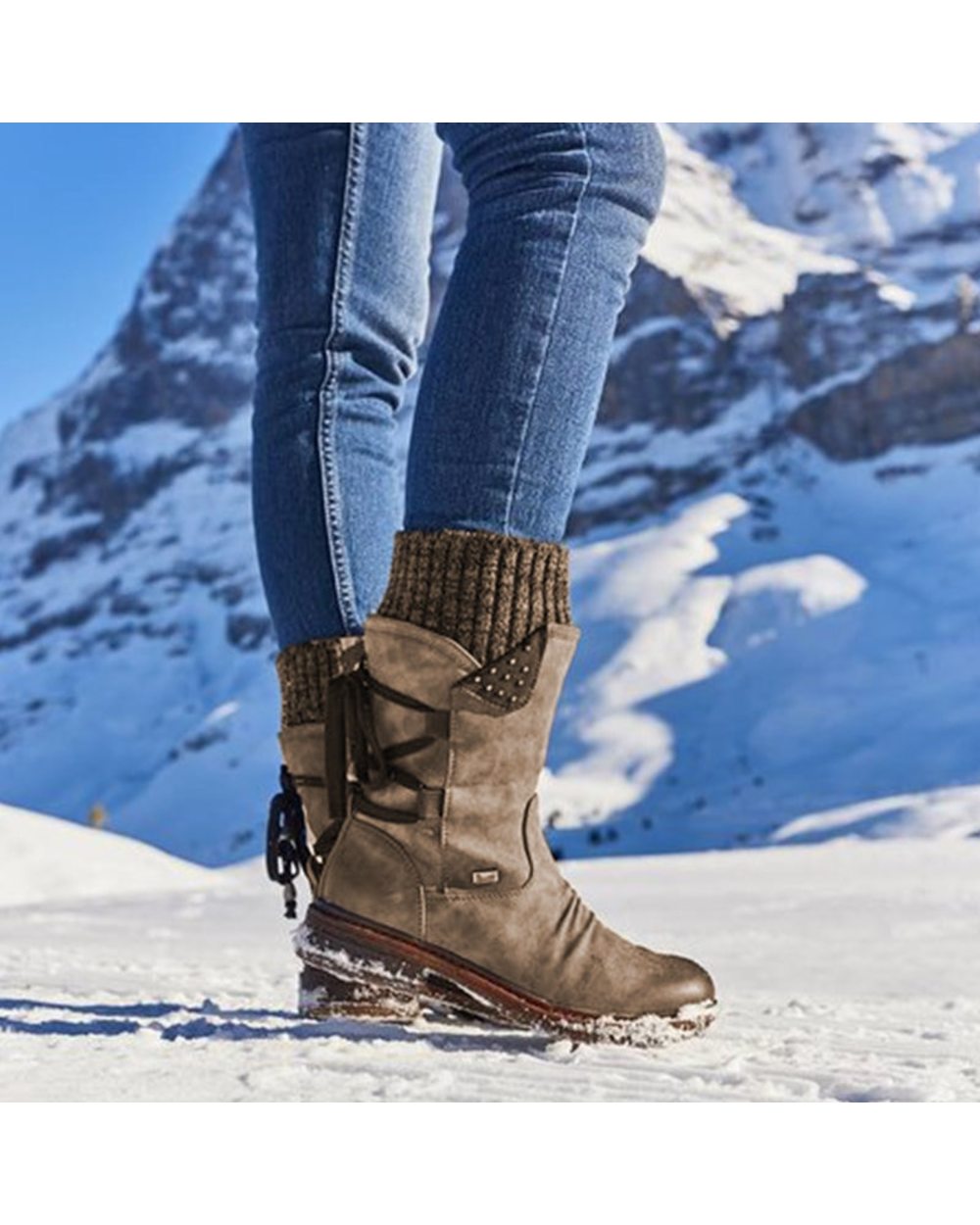 Women Winter Mid-Calf Boots Flock Winter Shoes Ladies Fashion Snow Boots Shoes Thigh High Suede Warm Botas VG06 front-1