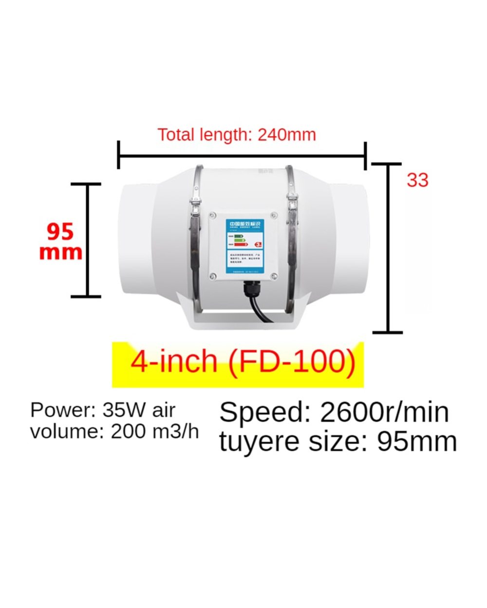 4/5/6 Inch Exhaust Fan Home Silent Inline Pipe Duct Fan Bathroom 220V Extractor Ventilation Kitchen Toilet Wall Air Cle front-3