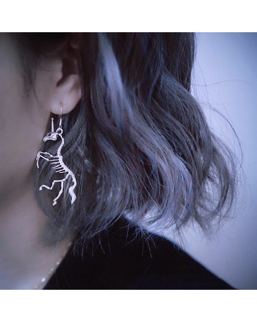 Unicorn Skeleton Silver Color Dangle Earrings For Women Punk Cool Unique Skull Drop Earrings front-0