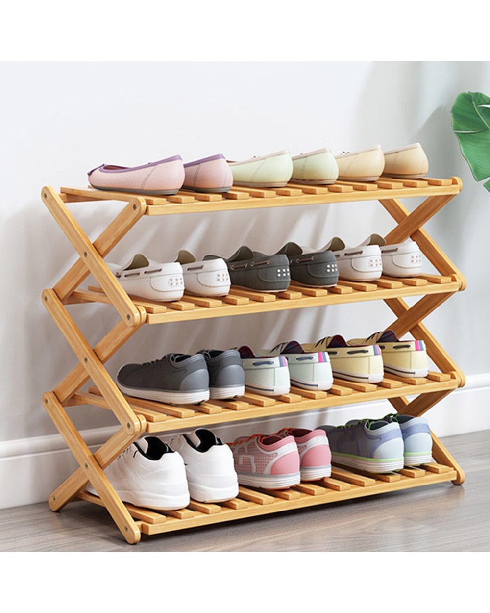 3/4 Layers Natural Bamboo Folding Shoe Shelf Storage front-1