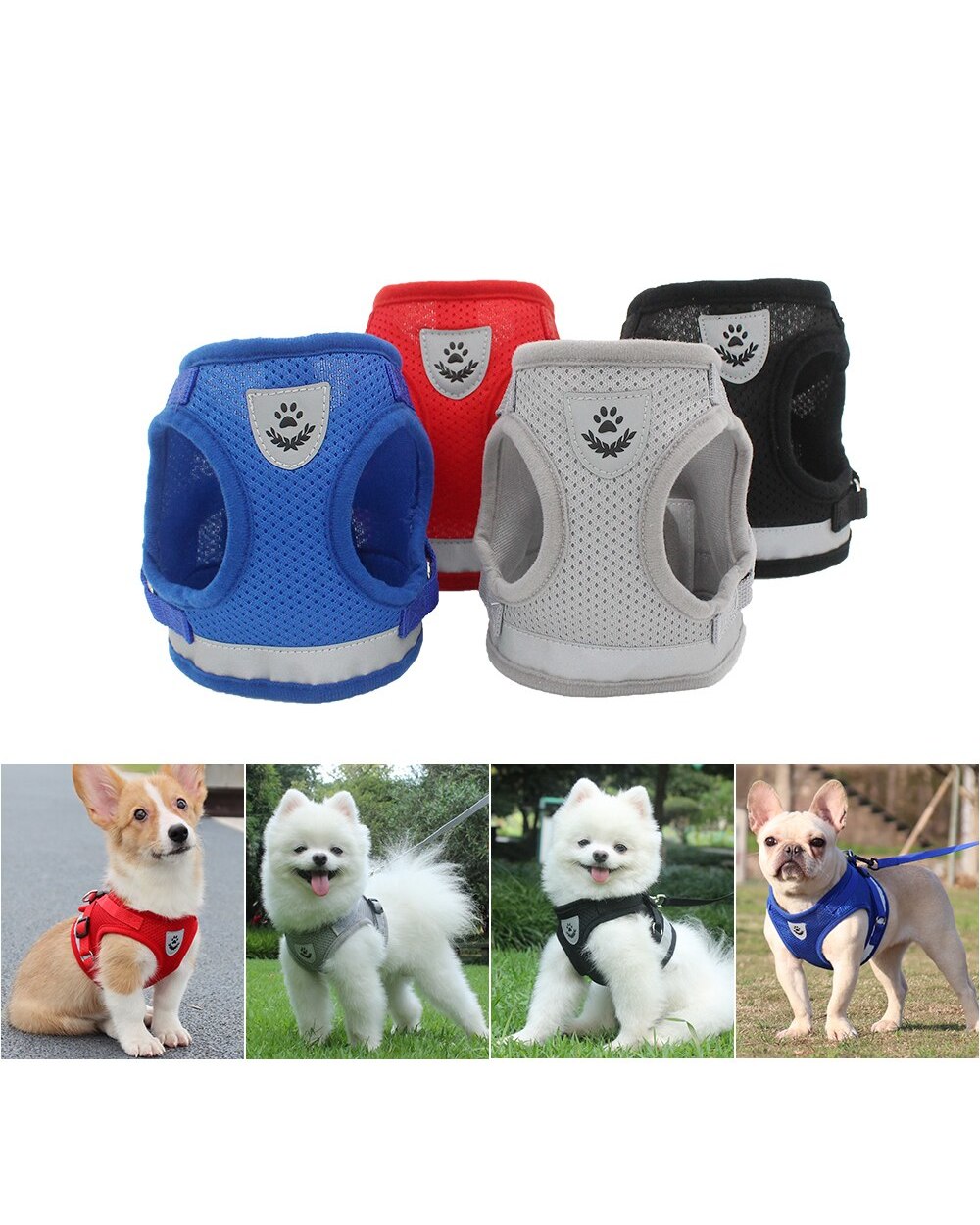 MC Star Pet Chest Strap Vest Style Dog Mesh Harness Reflective Breathable Dog Safety Rope Bulldog Harness Walking Leash front-3