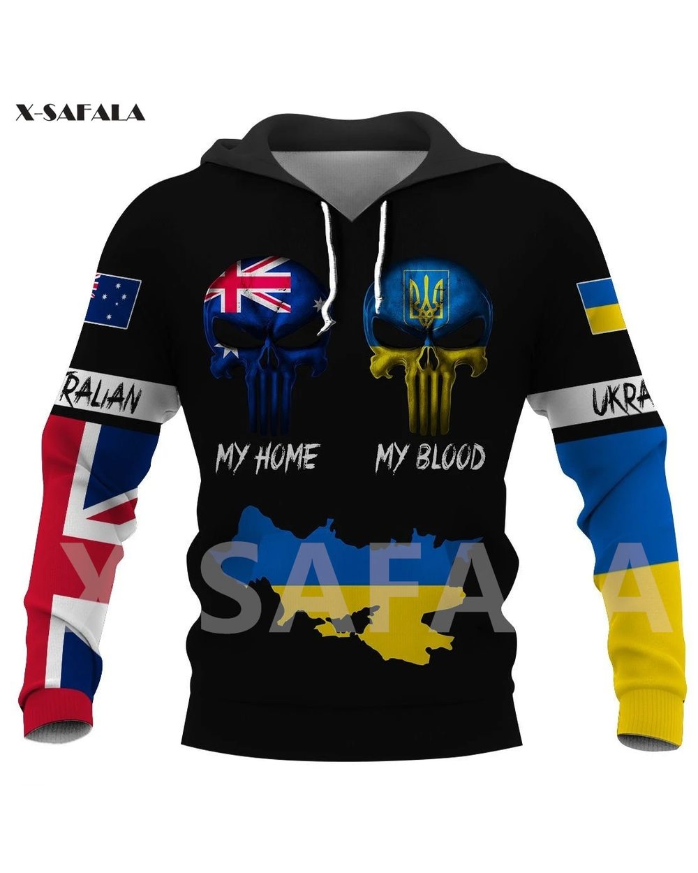 Ukraine Hoodie Support Ukraine Shirt Ukraine National Emblem Skull 3D Hoodie Stand With Ukraine Clothes front-3