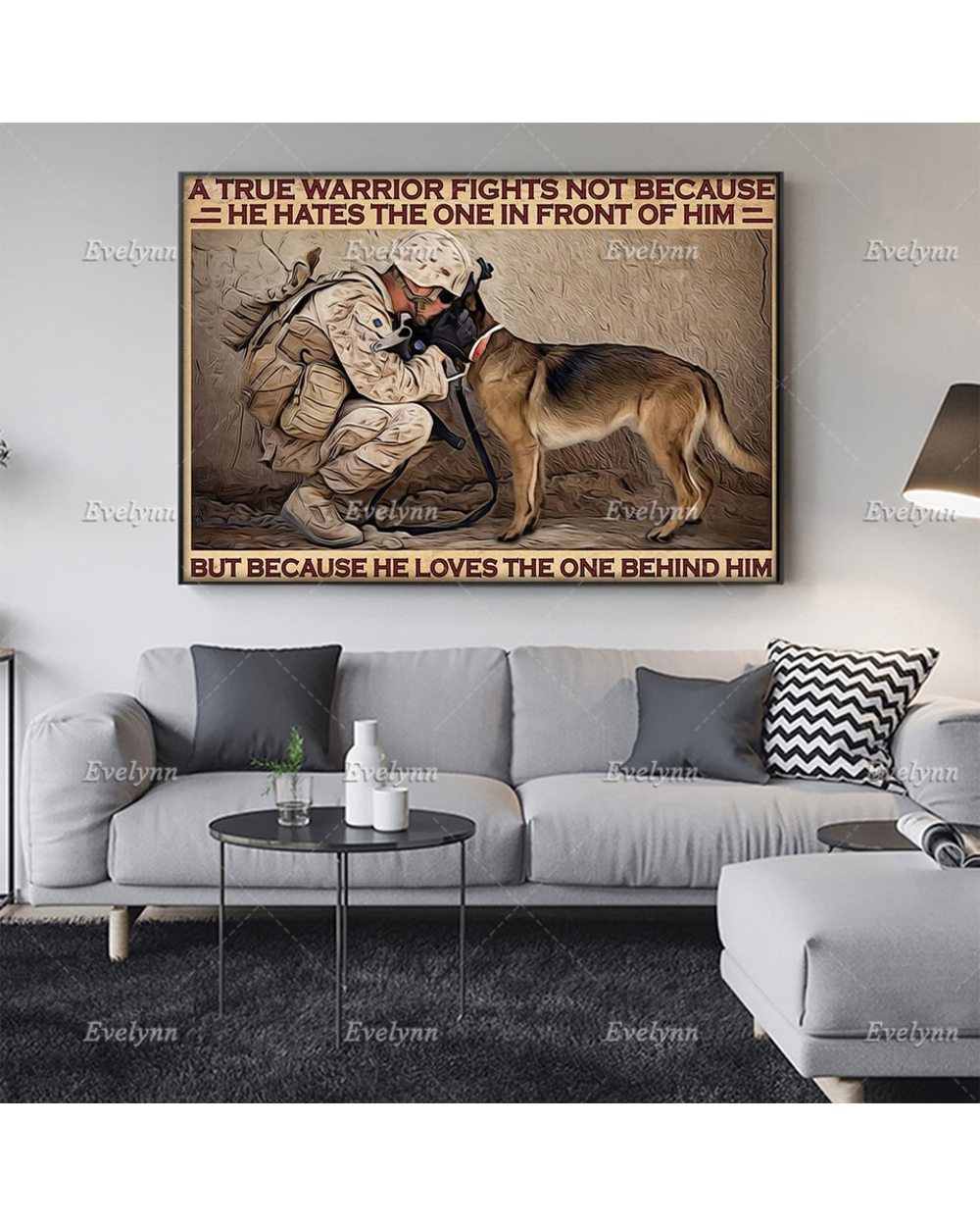 Veteran's Day Soldier Army Military And German Shepherd Dog Poster A True Warrior Print Home Decor Canvas Floating Frame front-1