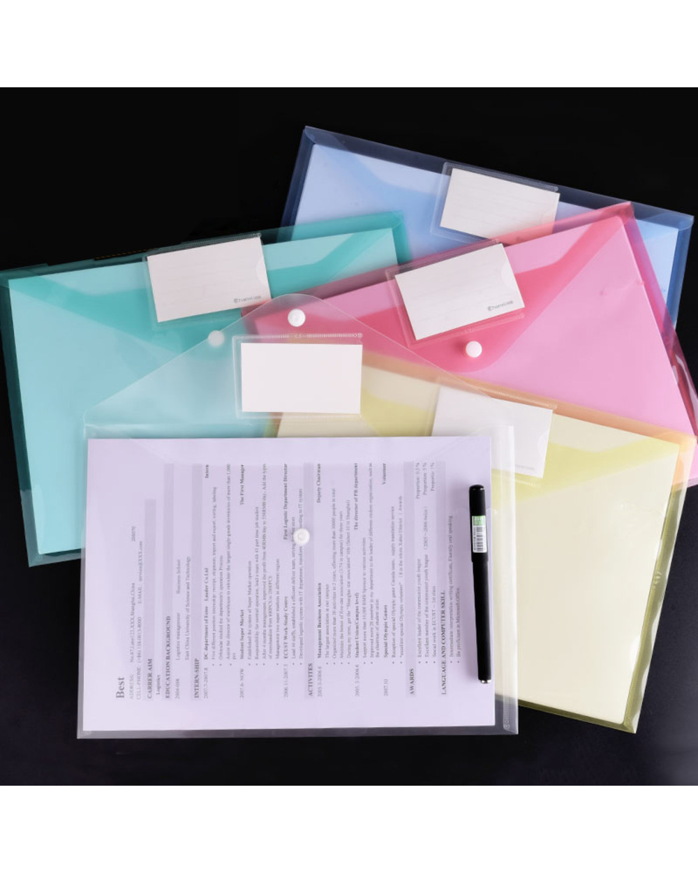 12Pcs A4 Transparent Pp File Folder Binder Waterproof File Holder Filing Envelope Business Document Organizer Office Su front-0