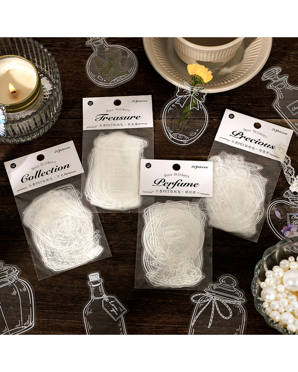 20 Pcs/Pack Glass Bottle Decorative Transparent Stickers Scrapbooking Label Diary Stationery Album Phone Journal Planner front-1