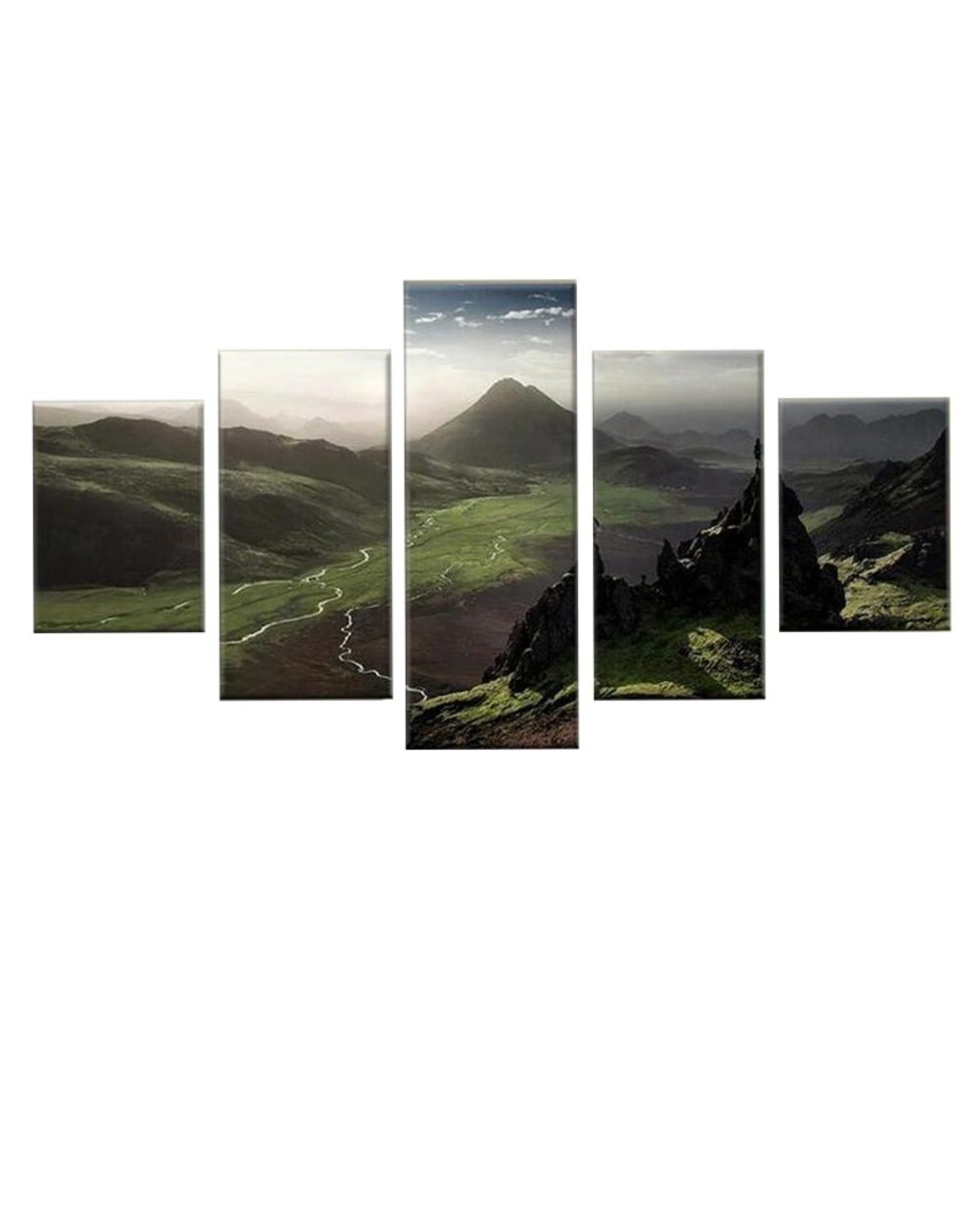Landscape Looking at the Mountains at High Altitude Picture Print Scenery 5 Panel Canvas Art Wall Decor front-1