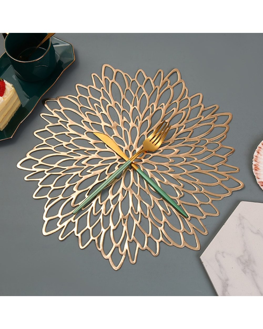 Table Mat Hibiscus Flower Bronzing PVC Placemat Coaster Pads Table Bowl Home Christmas Decor Heat Resistant front-0