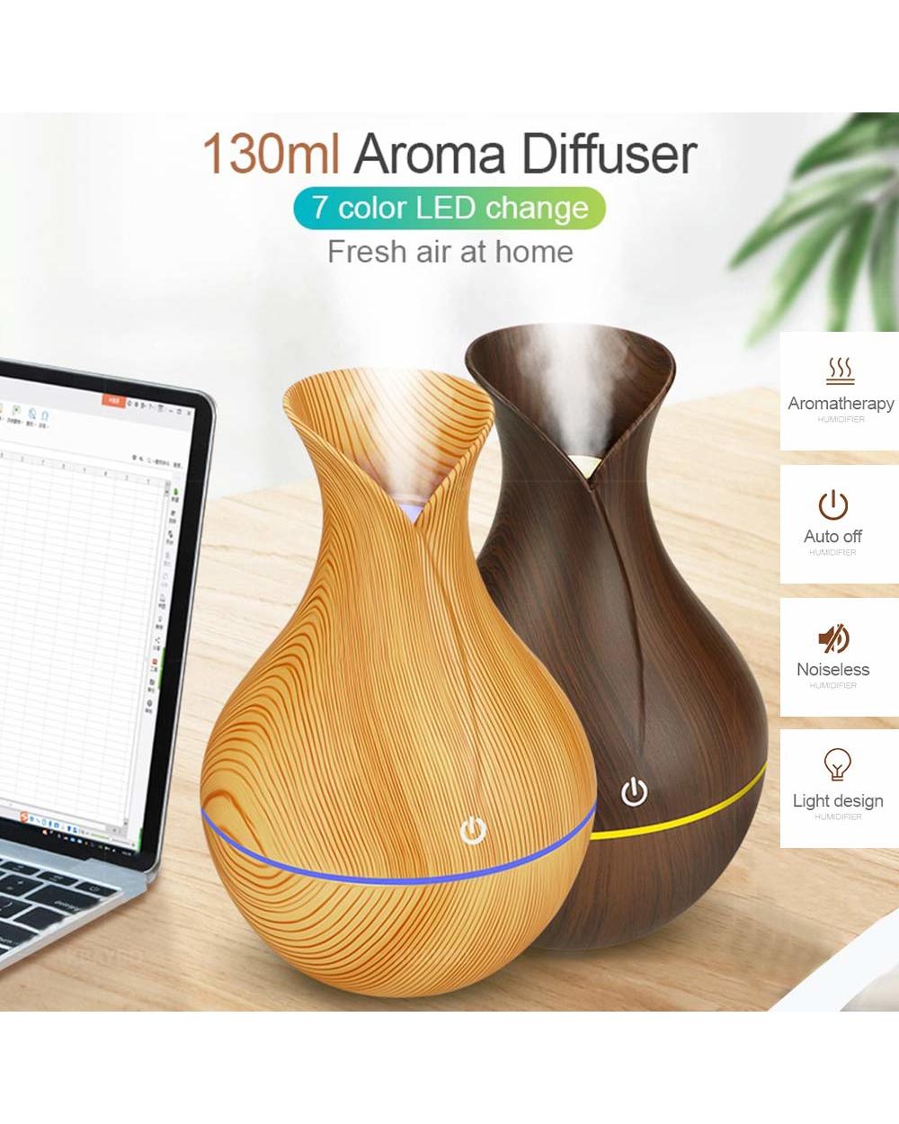130Ml Humidifier Essential Aroma Oil Diffuser Ultrasonic Wood Grain Air Humidifier Usb Mini Mist Maker Led Light front-0