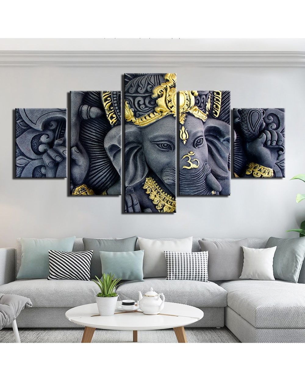 Lord Ganesha Picture Print Religion 5 Panel Canvas Art Wall Decor front-0