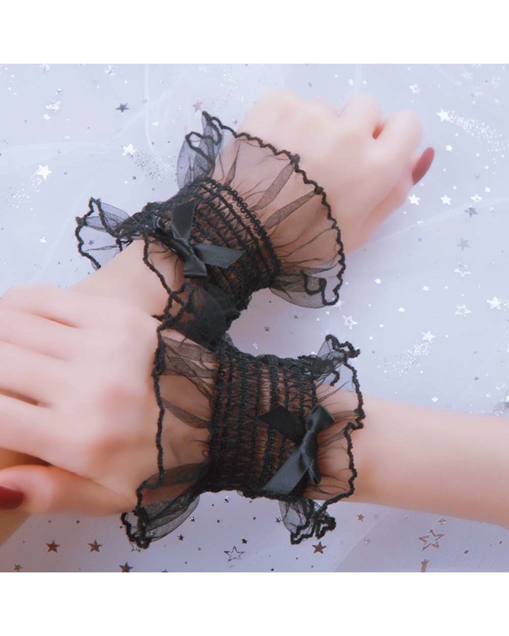 Sweet Lolita Hand Wrist Cuffs Bow Lace Gloves Cosplay Girl Party Hand Sleeves front-0