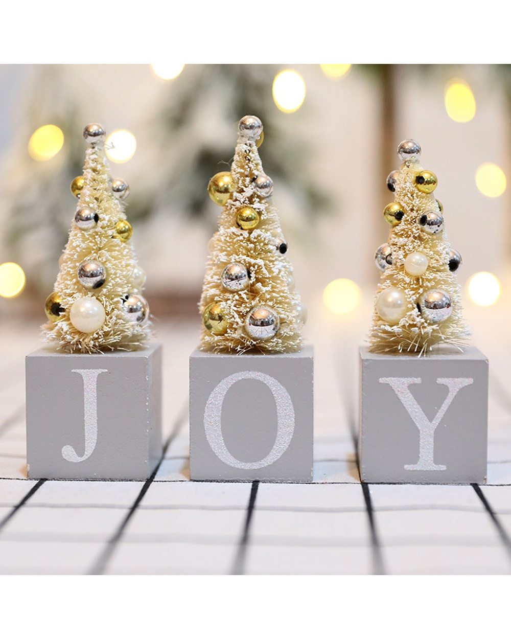 1Set Mini Christmas Tree Wooden Ornament Shop Showcase Table JOY XMAS Kids Gift 2022 Navidad Year Home Party Decoration front-4