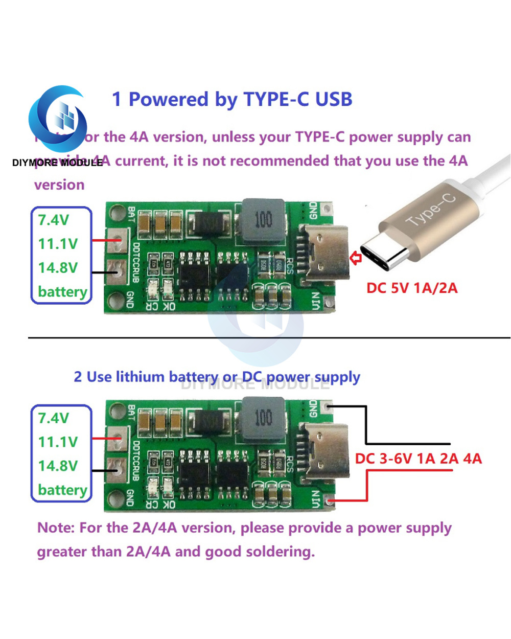 Multi-Cell 2S 3S 4S Type-C To 8.4V 12.6V 16.8V Step-Up Boost Lipo Polymer Li-Ion Charger 7.4V 11.1V 14.8V 18650 Lithium front-2