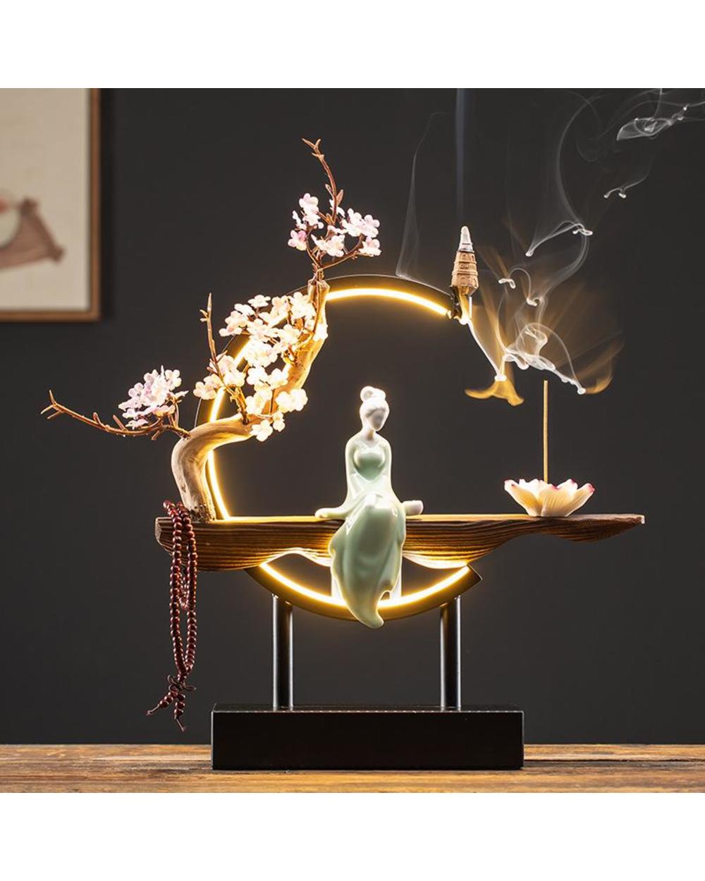 Waterfall Backflow Incense Burner Ladies Incense Stick Holder Buddha Home Decoration Elk Ceramic Censer With 20 Incense front-5