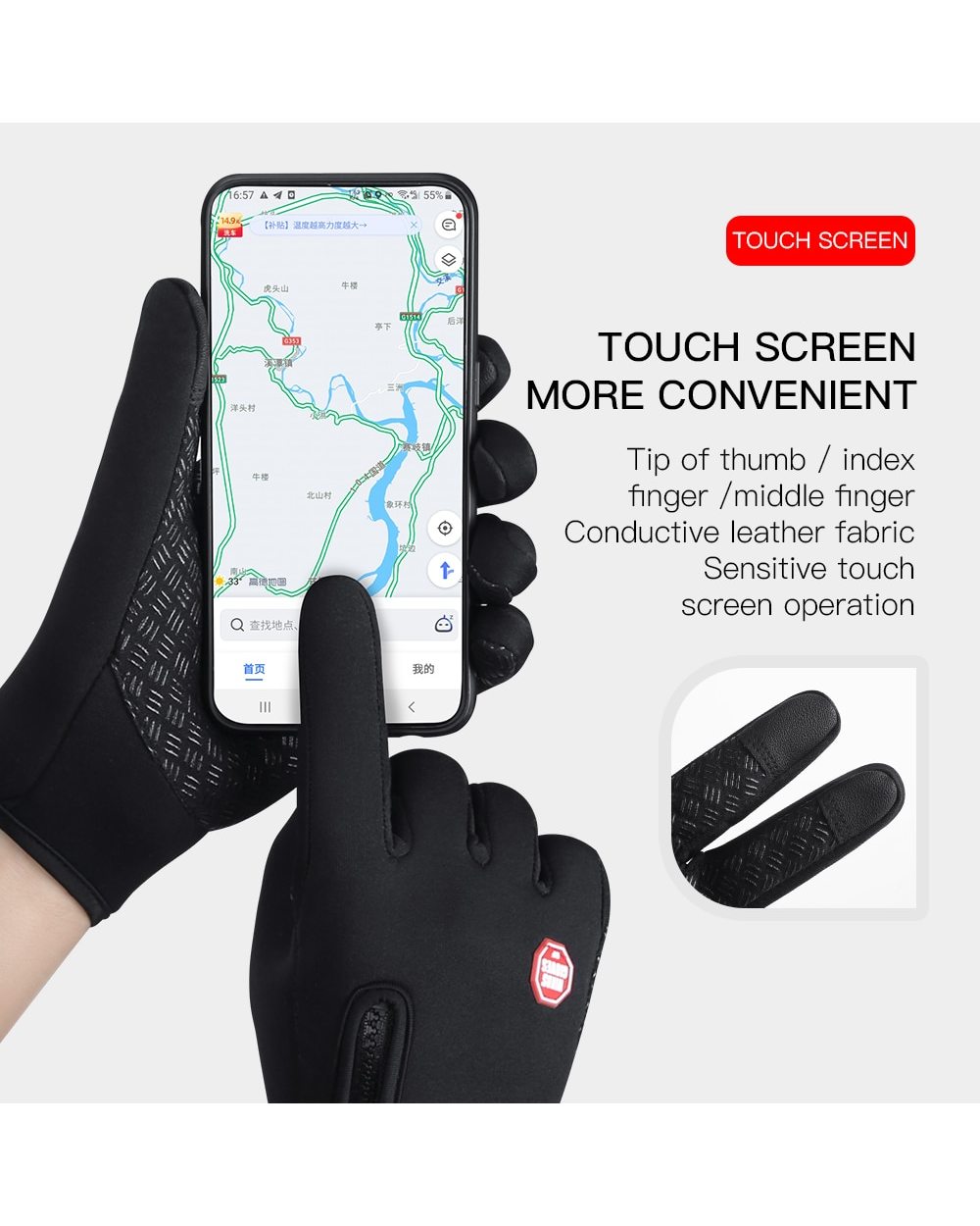 Winter Cycling Gloves Men Women Waterproof Windproof Touch Screen Bike Warm Gloves Cold Weather Running Sports Hiking S front-3