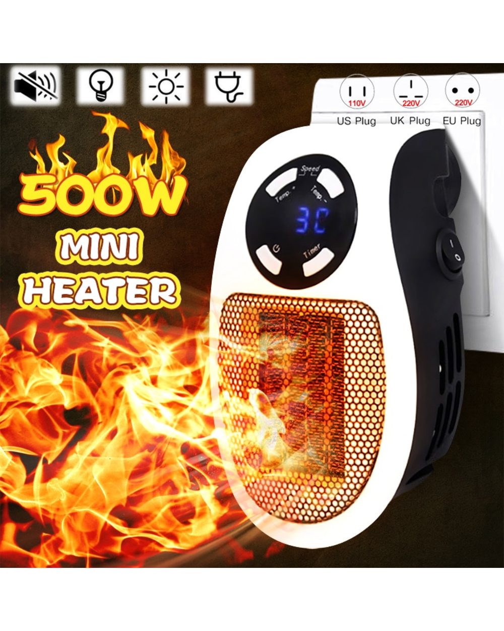 500W Electric Fan Heater For Home Desktop Room Heating Household Wall Heater Portable Heater Stove Radiator Hand Warmer front-0