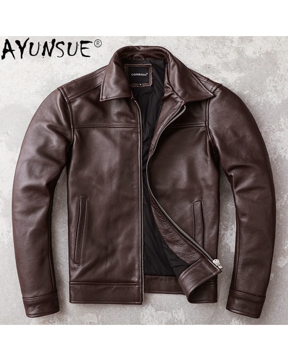 Men's Genuine Cowhide Leather Jacket 5XL Short Casual Autumn Coat Mens Ropa De Hombre front-0