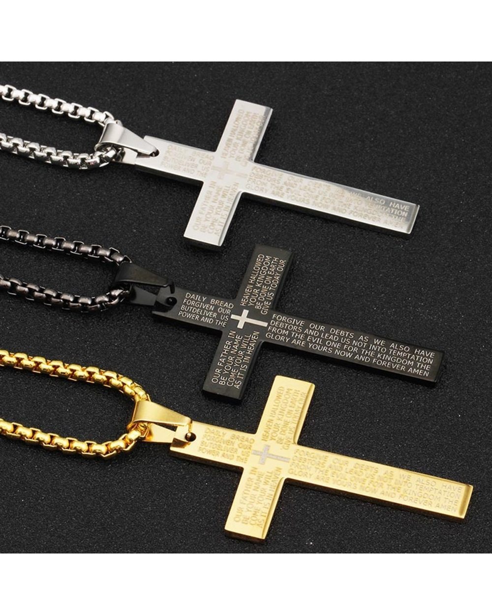 Christian Lord's Prayer Cross Necklace front-5