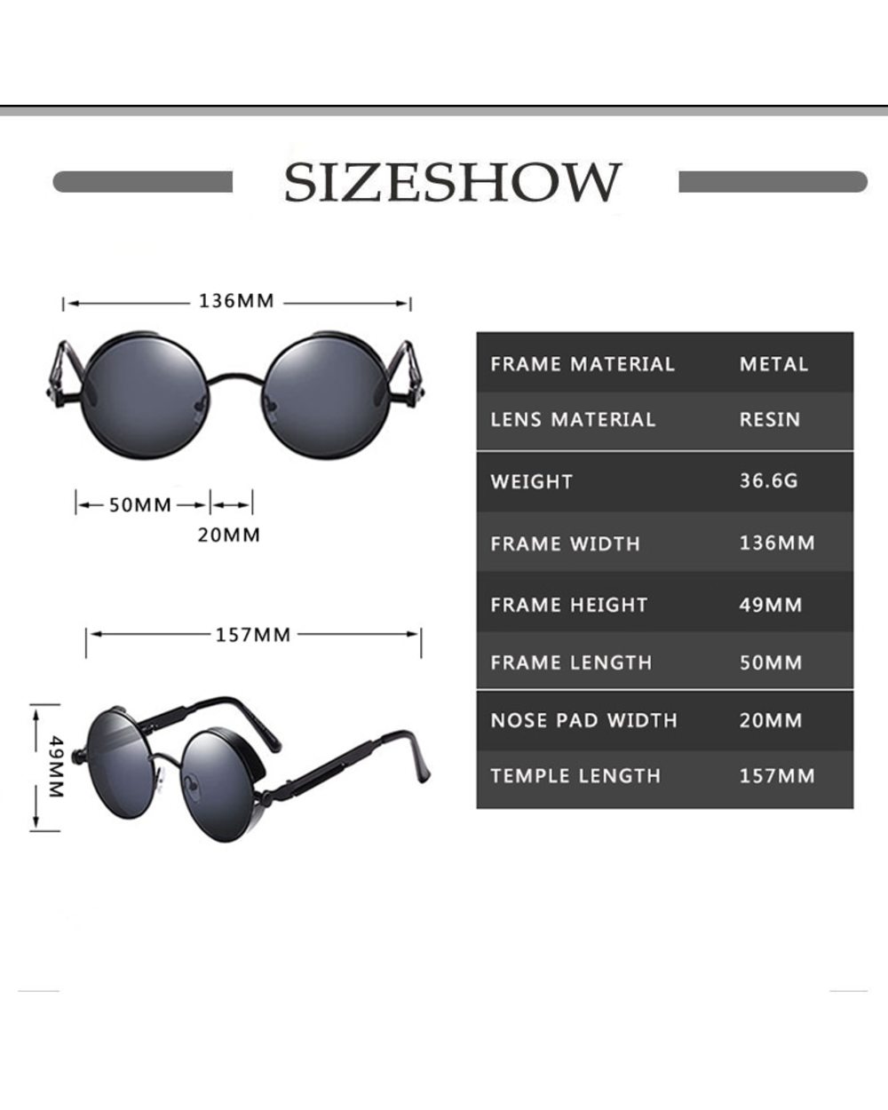 Classic Gothic Steampunk Sunglasses Sun Glasses Men Women Brand Designer Vintage Round Glasses Fashion Driving Goggle front-2