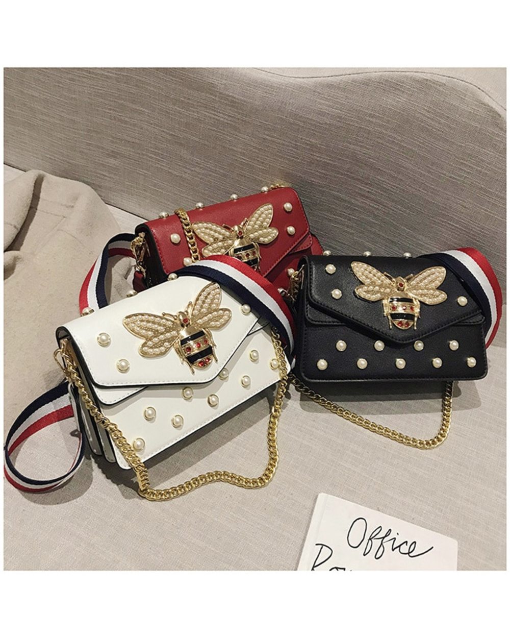 Pearl Bee Flap Bag front-0