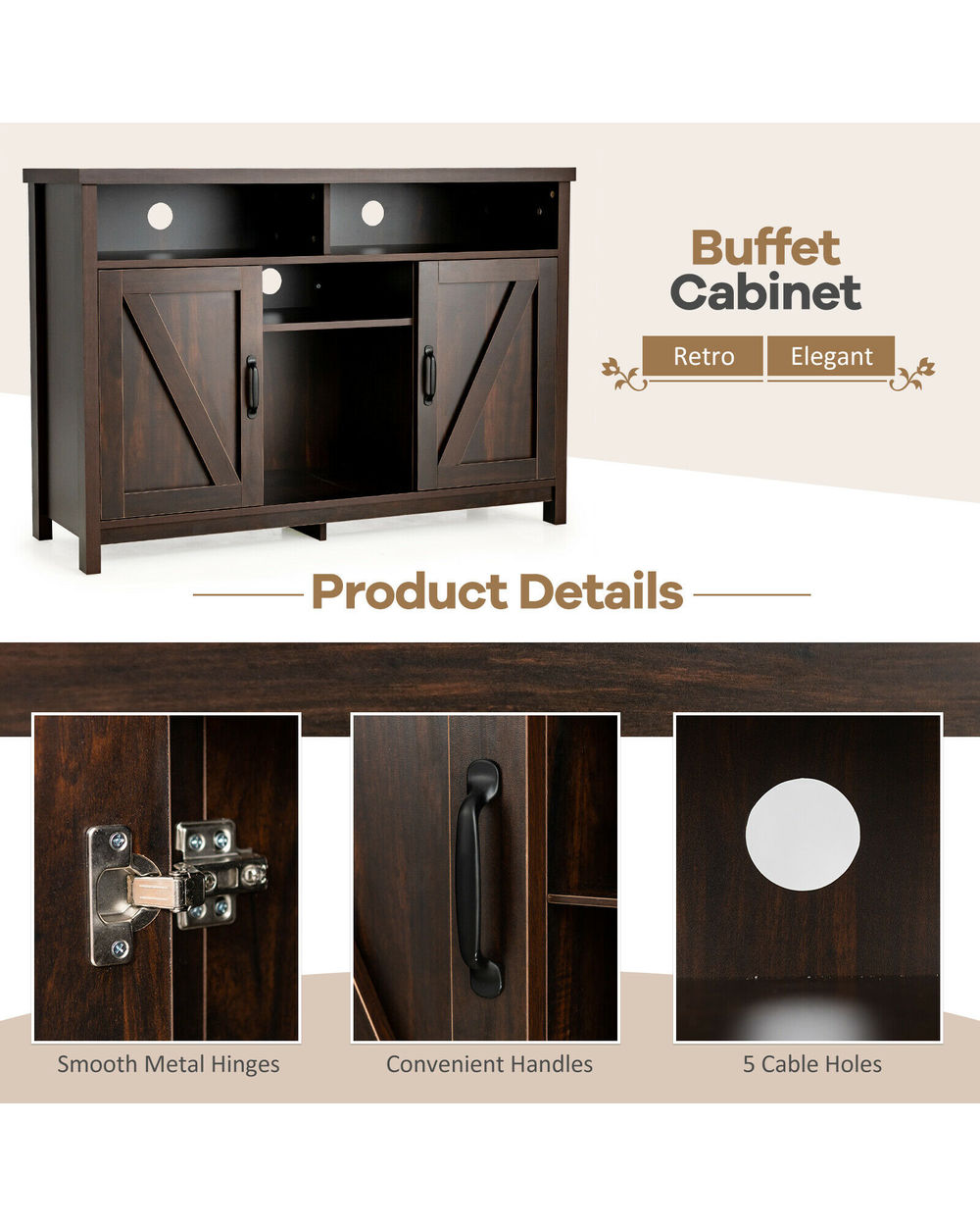 Buffet Storage Cabinet Farmhouse Sideboard Bottle Wine Rack front-4