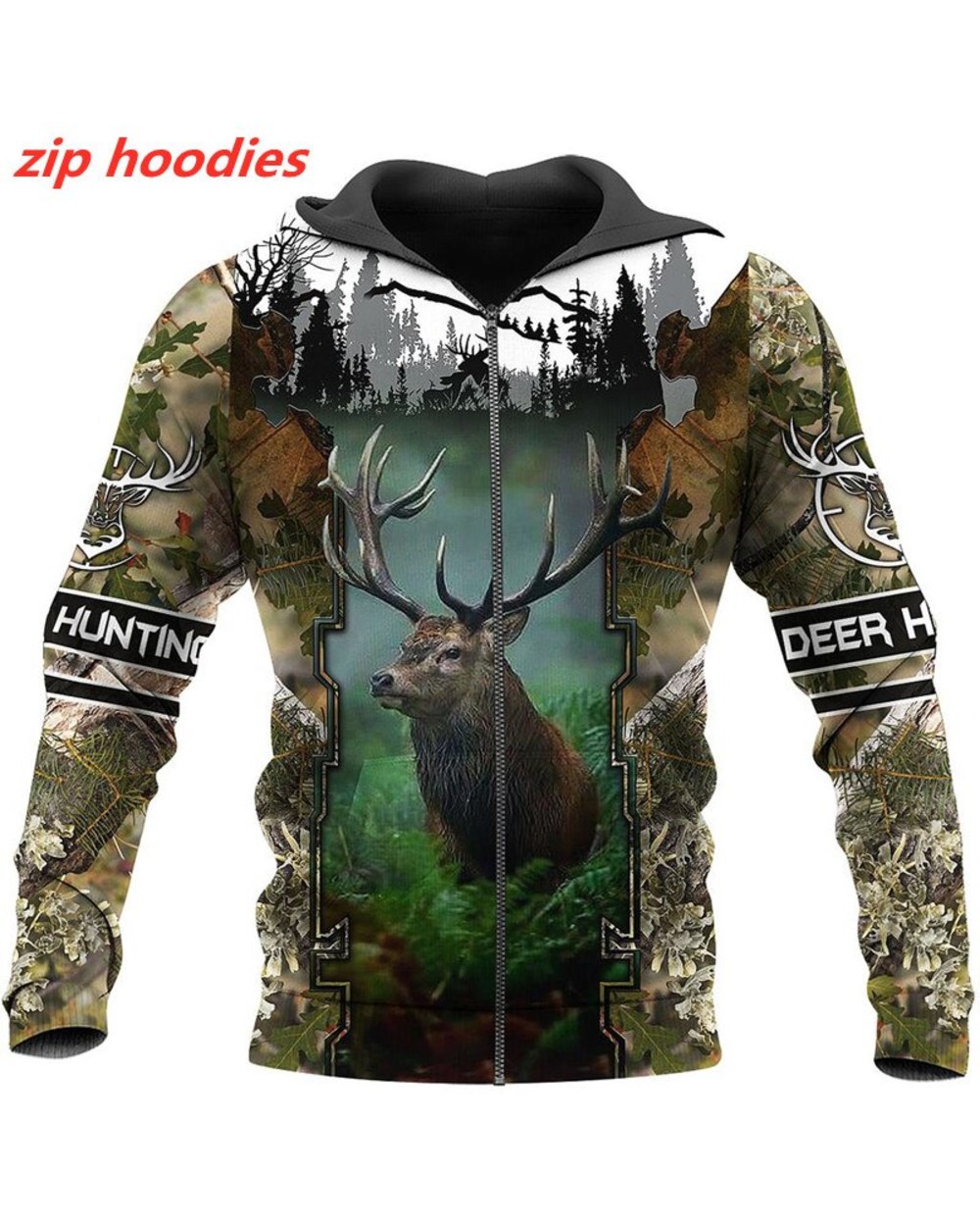 Deer Hunter 3D printing zipper shirt fashion casual shirt New Street hip hop Hoodie-bbb front-1