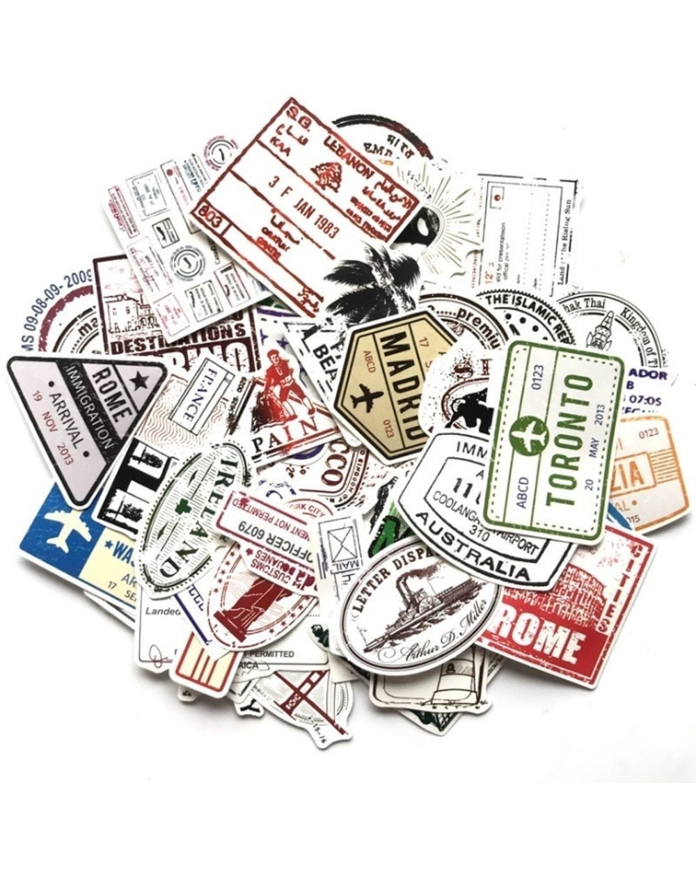 10/30/50PCS Creative Postmark Retro Letterhead Stamp Travel Notebook Personality Trolley Guitar Graffiti Stickers front-2