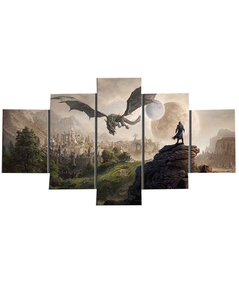 Dragon and Master Picture Print Game 5 Panel Canvas Art Wall Decor front-2