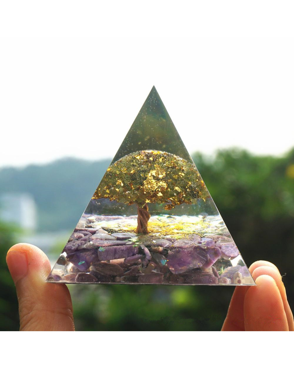 Tree Of Life Orgone Pyramid Amethyst Peridot Healing Crystal Energy Orgonite Pyramide Emf Protection Meditation Tool front-2