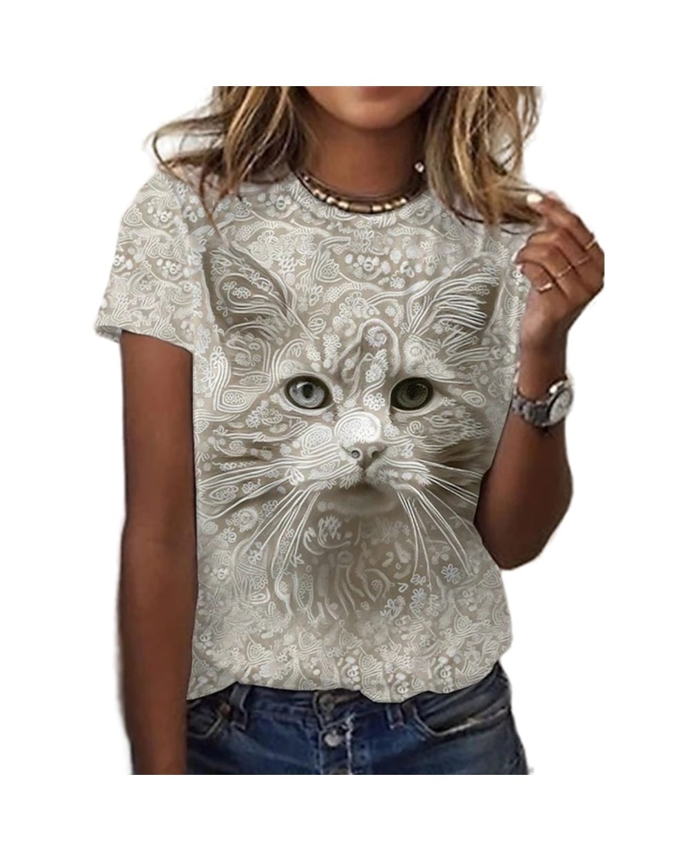 Mainecoon cat Printing Ladies T-Shirt Animal Short Sleeve Unisex Summer Oversized Round Neck Short Sleeve 6XL front-3