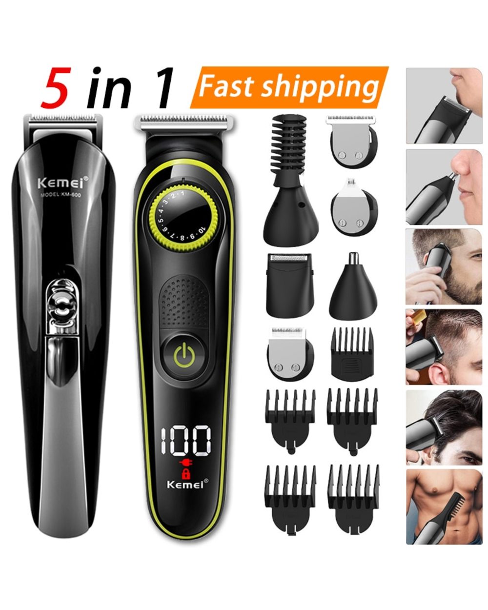 Kemei Hair Trimmer Household Electric Hair Clippers Multifunctional Rechargeable Shaver Led Display 5 In 1 Cutter Heads front-0