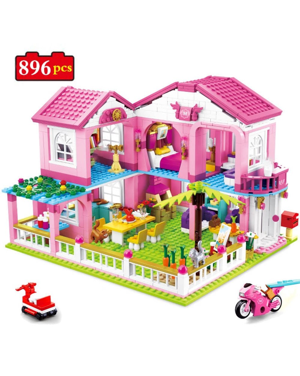 896pcs City Girl Friends Big Garden Villa Model Building Blocks Brick Yacht Playmobil Bricks High Tech Toys For Children front-0