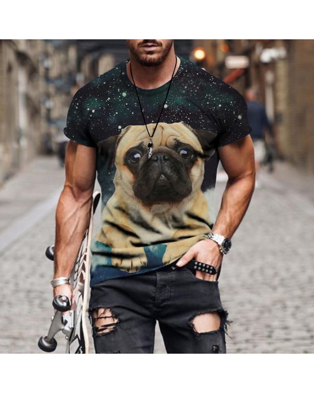 NEW 3d Printing T-shirt for Men Cute Alaskan Shepherd Sled Dog front-0