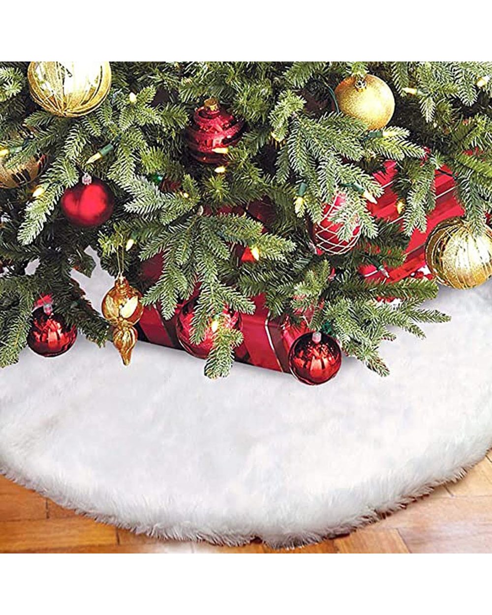 White Christmas Tree Skirt Plush Faux Fur Xmas Tree Carpet Merry Christmas Tree Decorations Ornament New Year Home Decor front-0