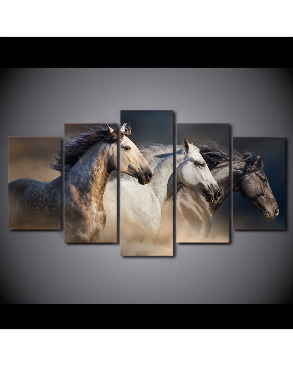 Running White Horse Painting Animal Print Animal 5 Panel Canvas Art Wall Decor front-1