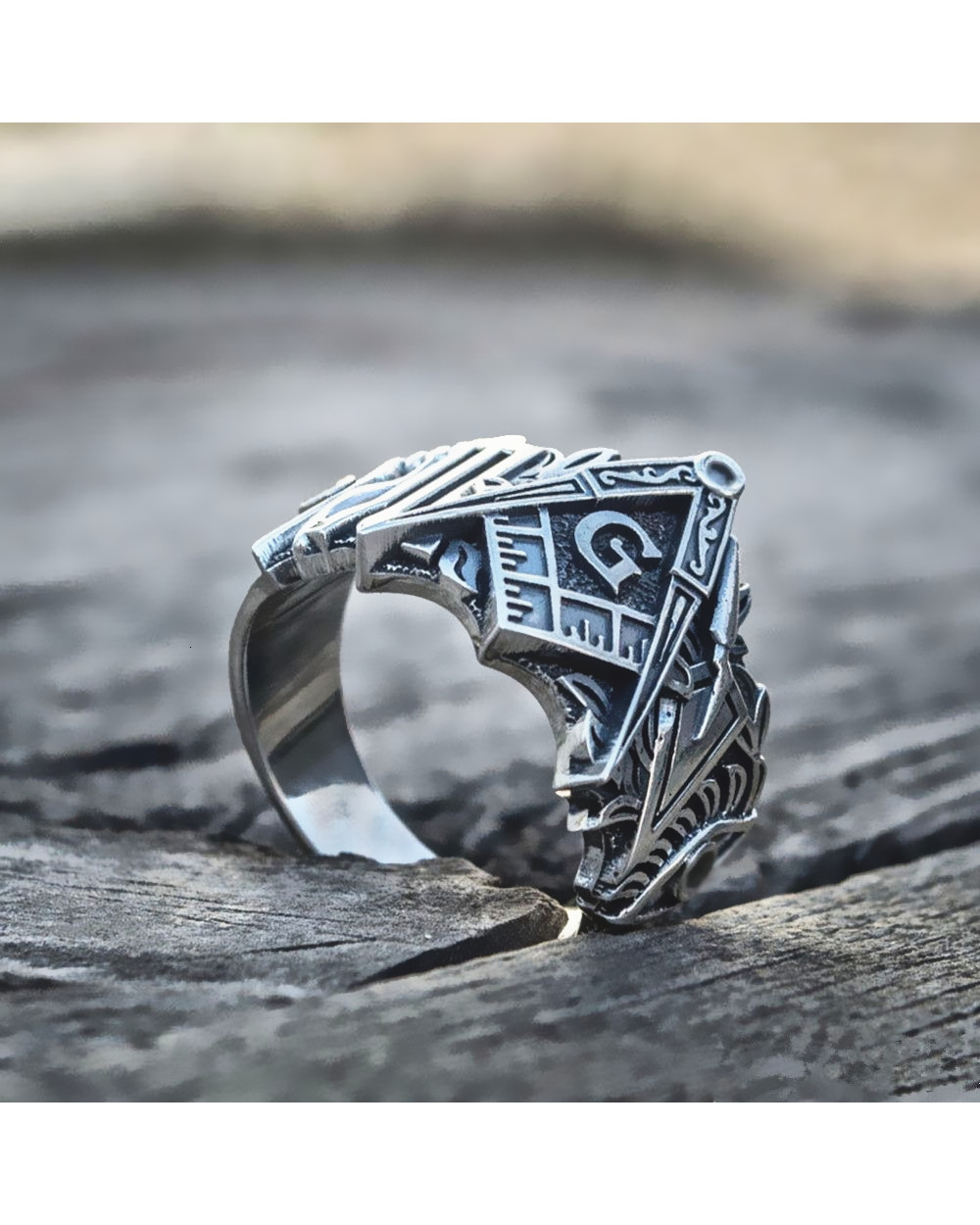 Masonic Ring in Sterling Steel front-1