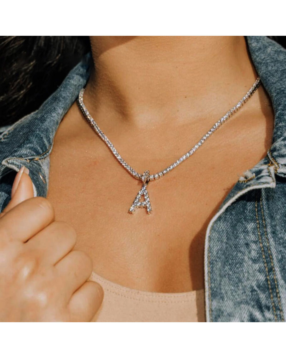 Caraquet Ice out A-Z Letter Initial Pendant Necklace Silver Color Necklace Female Fashion Statement Jewelry front-3