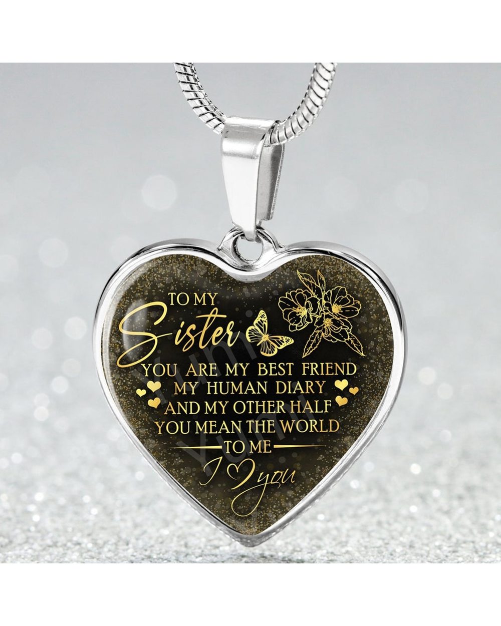 To My Sister Heart Pendant Necklace You Are My Best Friend Butterfly Necklace for Women Girls Jewelry Birthday front-1