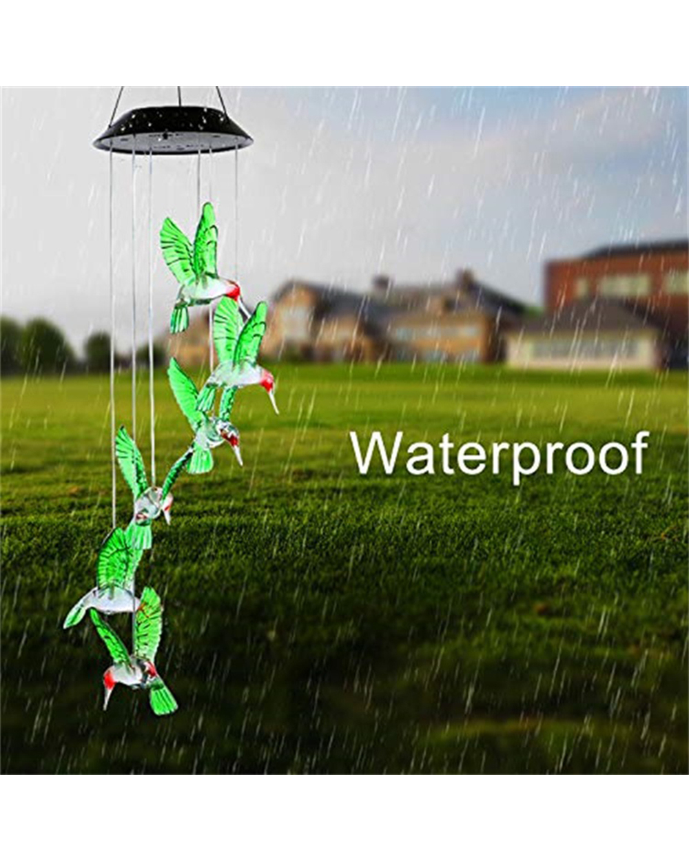 Led Colorful Wind Chime Solar Power Lamp Waterproof Outdoor Crystal Hummingbird Butterfly Windchime Solar Light For Gar front-3