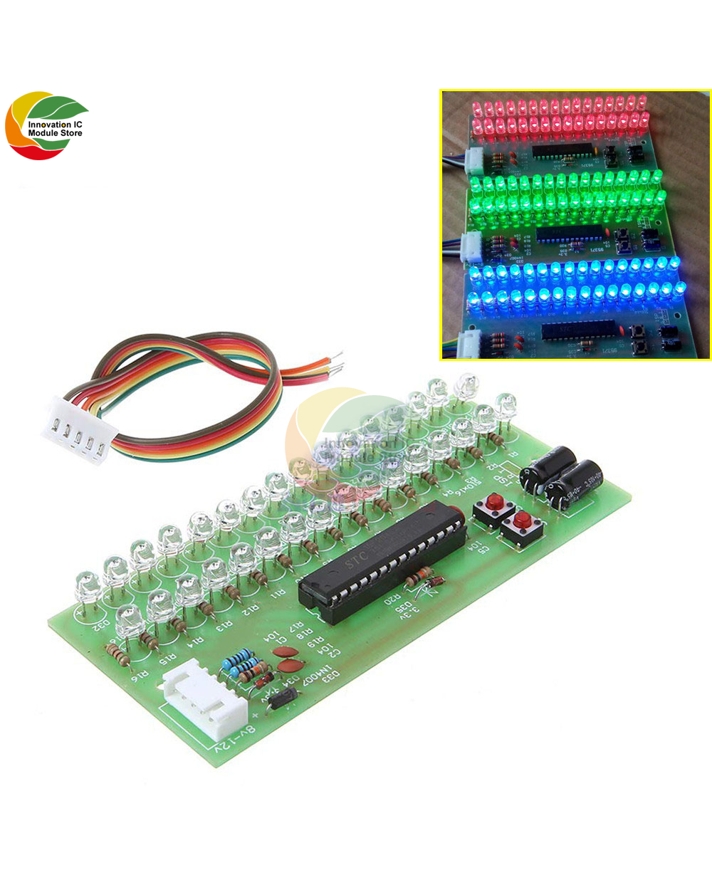 Mcu Adjustable Display Mode Led Vu Level Indicator Amplifier Audio 16 Led Dual Channel Audio Power Adapter Balance Modu front-1