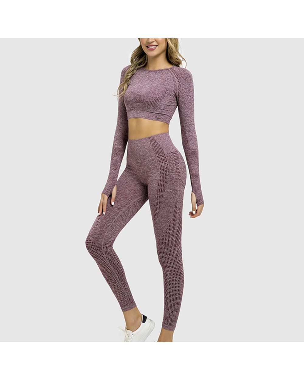 Long Sleeve Yoga Pant Set Seamless Yoga Set Women Sportswear Women Running Gym Fitness workout set front-5