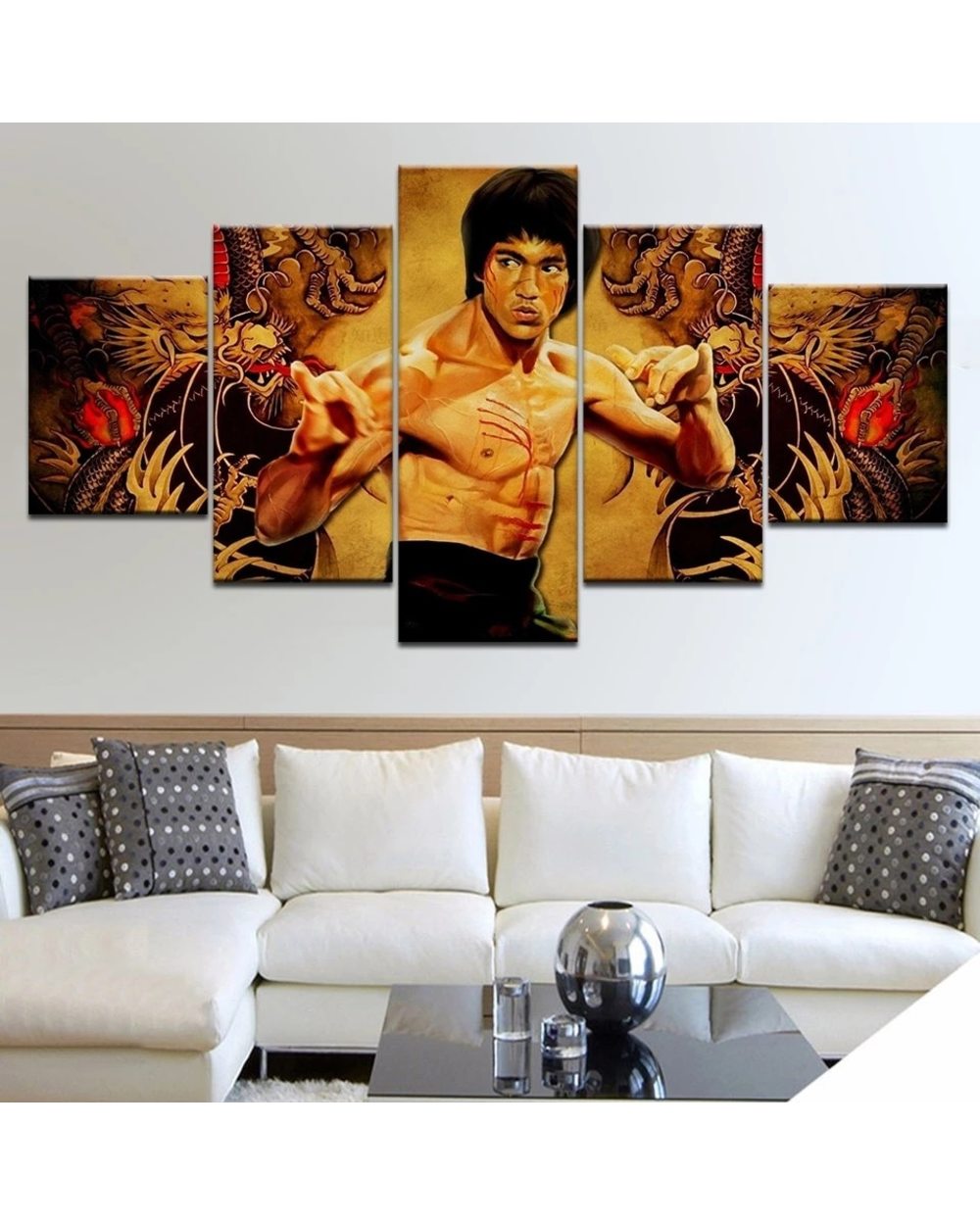 Kung Fu Bruce Lee Picture Print Inspiration 5 Panel Canvas Art Wall Decor front-0